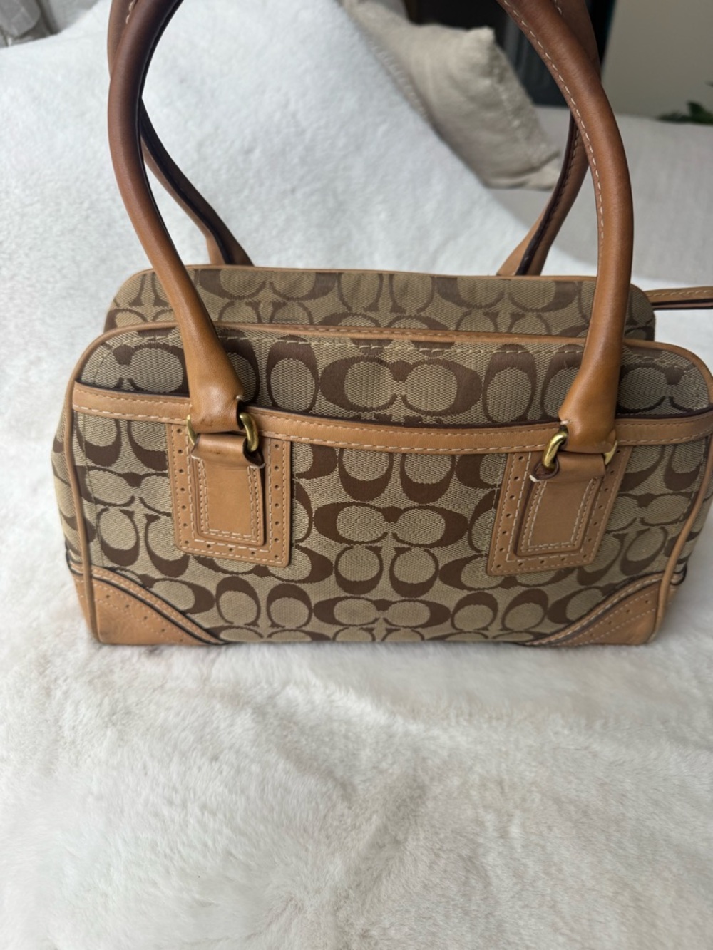 Coach Signature Hampton Satchel  Beige Canvas with Tan Leather Trim Style 10532 - Picture 2 of 8